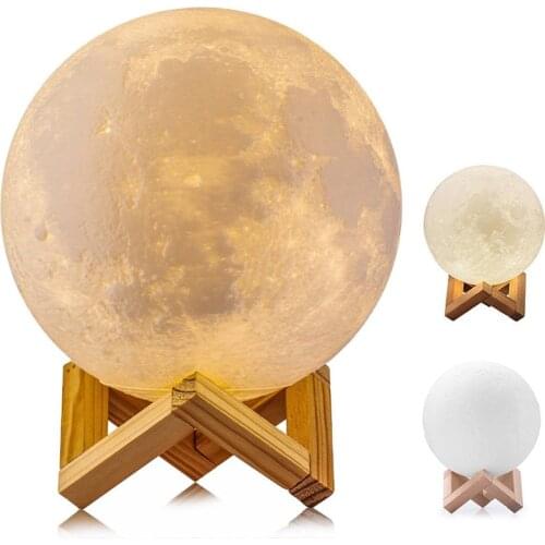 Moon Lamp LED Night Light 3D Print Rechargeable Childrens Lights Touch Switch RGB Dimmable 16 Colors Changing for Bedroom Decor