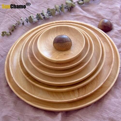 Snack Plate Round Wooden Cake Fruits Dish Room Dessert Service Tray Wood Sushi Board Party Tableware Eco-Friendly