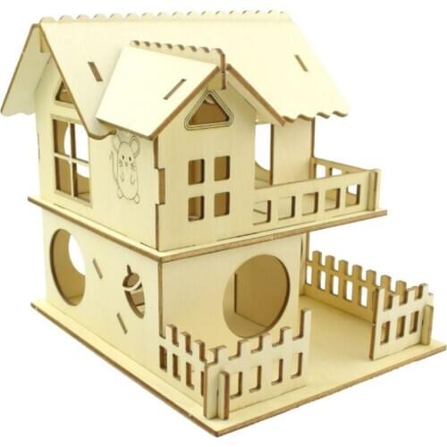 Hamster Hideout Wooden Hut Small Animals Double Layer Villa Rat Room House Cage 37MF