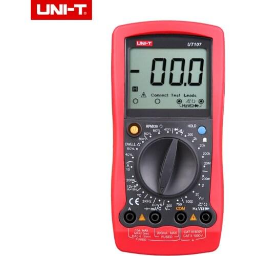UNI-T UT107 LCD Automotive Handheld Multimeter AC/DC voltmeter Tester Meters with DWELL,RPM,Battery Check