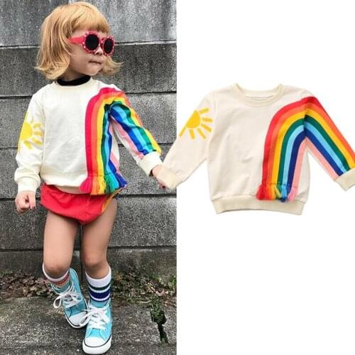 Spring Autumn Toddler Baby Girls Kids Sweatshirts Tops Long Sleeve Rainbow T-Shirt Sweatshirt Clothes Outfit 1-6Y