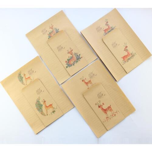 Domikee vintage A4 fawn theme school student evelope and letter pad set stationery,envelope*3 + letter paper*6
