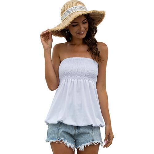 Female Strapless Summer White Beach T Shirt Bohemia Sleeveless Solid Tee Shirts Women Sexy Wrapped Chest Black Tops Plus Size