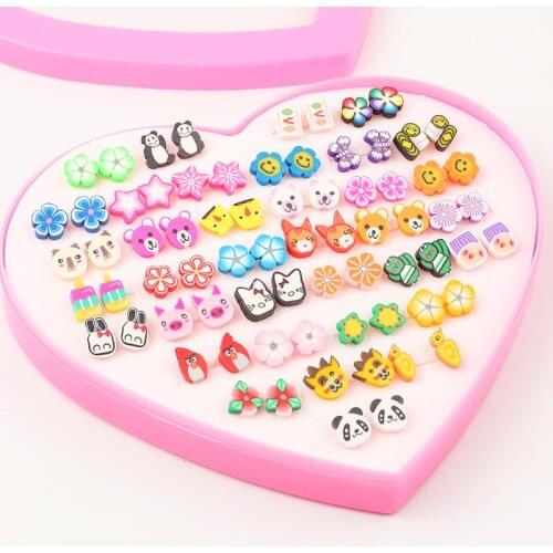 Charmsmic 36 pairs/set Candy Color Soft Pottery Stud Earrings Fruits Women Girls Summer Ear Jewelry Lovely Cute Jewelry 2021