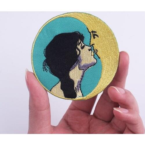 Women Moon Embroidered Patches On Clothes Fashion Cartoon Patch Iron On Patches For Clothing Round Embroidery Patch Applique