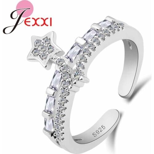 High Quality Five Star Shape 925 Sterling Silver Crystal Rings Women Wedding Engagement Bands Finger Ring joyas de plata