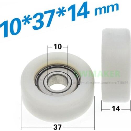 1pcs 10*37*14mm nylon wheel, 6000 bearing flat wheel / pulley / roller, conveyor mechanical roller rubber wheel