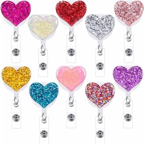 10 pcs Badge Clips Love Heart Retractable Badge Holder for Nurse ID Badge Reel with Alligator Clip Hospital Kindergarten School