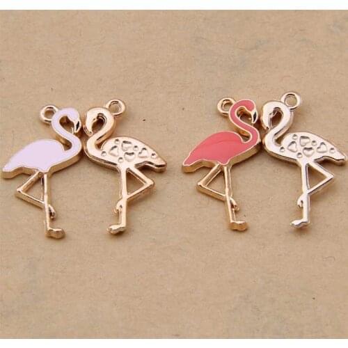 10 PCS/Lot 15*25mm Gold Color Flamingo Pendants Enamel Charms Handmade For DIY Jewelry Making Accessories Jewellery Findings