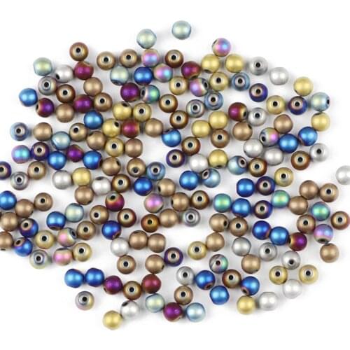 JHNBY Matte Round Hematite ball 4mm 100pcs Natural Stone Plated color Loose beads for Jewelry bracelets Making DIY Accessories