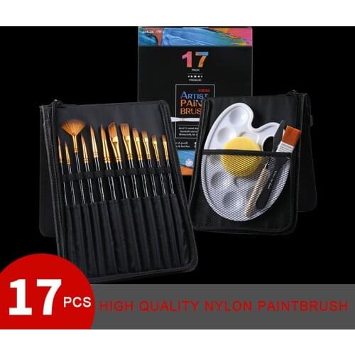 17-piece High quality nylon hair watercolor paint brushes with palette Oil paintbrush wrap brush set art supplies for painting