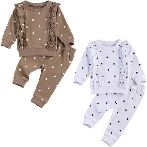 2020 New Fall Autumn 3-24M Infant Baby Girl 2Pcs Set Polka Dot Ruffled Long Sleeve Top+Pants Newborn Toddler Kids Warm Clothes