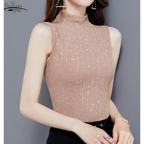 2021 Summer New Half Turtleneck Slim Wild Sleeveless Vest Female Outer Wear Bottoming Shirt Summer Top Chemisier Femme 9296 50