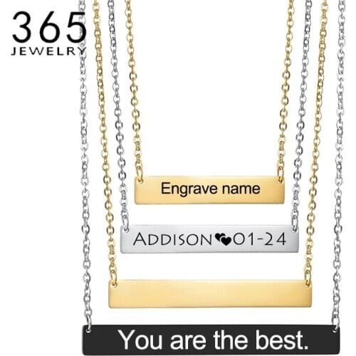 3 Colors Personalized Blank Bar Necklace Stainless Steel Custom Name Plate Necklace Can Engrave Word Letters Bridesmaid Jewelry