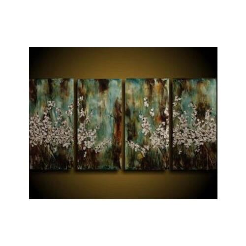 4pcs Hand Painted Canvas Painting-Cherry Blossoms Bloom III-Modern Canvas Art Wall Decor-Floral Oil Painting Wall Art