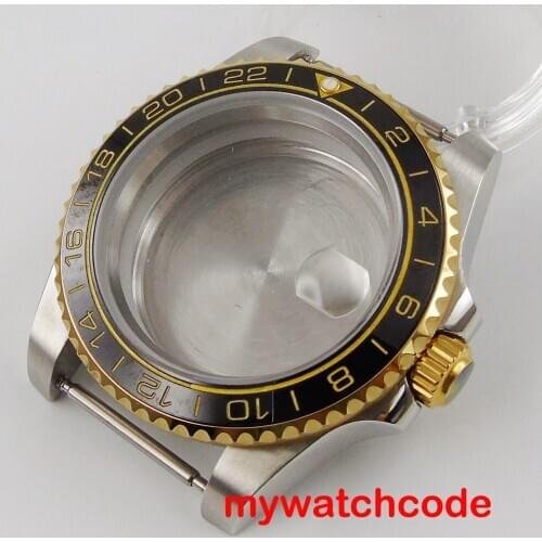 40mm bliger 316L stainless steel black ceramic bezel watch case magnifier solid back fit for NH35 NH36 automatic movement