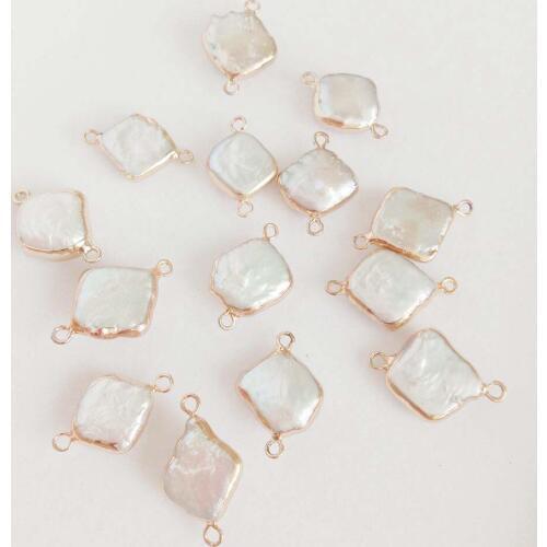 5 PCS /LOT 100% freshwater loose pearl with baroque shape, square shape pearl with 2 hanging ,DIY PEARL BEADS, nature COLORS