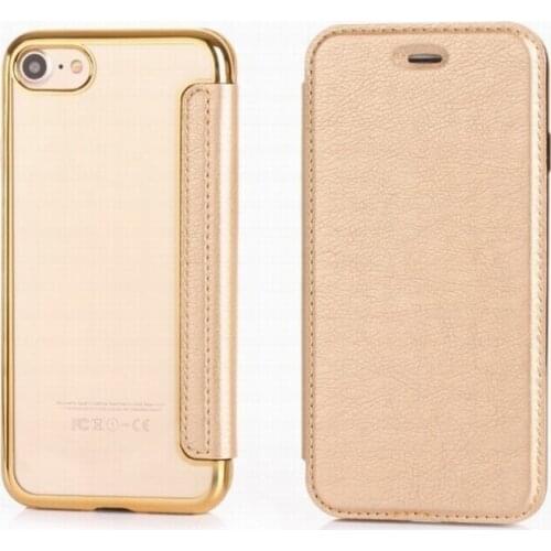 500pcs/Lot Plating TPU Flip Leather Case For iPhone 7 7 Plus 6 6s 6Plus 5 5S SE Luxury Transparent Clear Phone Cases Ultra Thin