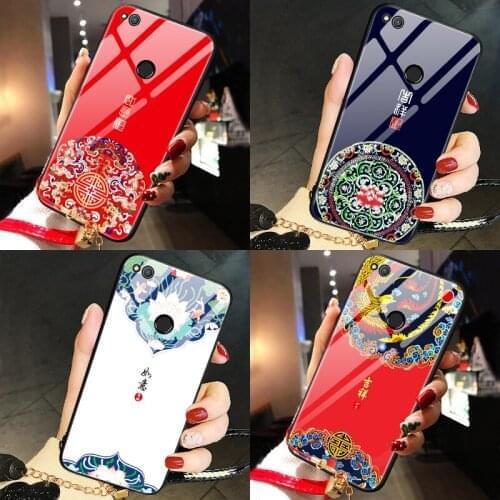 For huawei honor 8 lite case Luxury Tempered Glass Chinese style Silicone protector phone cases for huawei honor 8 lite Cover