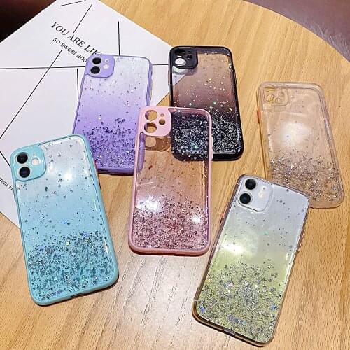 For iPhone 11 12 Pro Max XS X XR 7 8 6 6S Plus SE 2020 Mini Luxury Glitter Transparent Phone Case Candy Shockproof Cases Cover