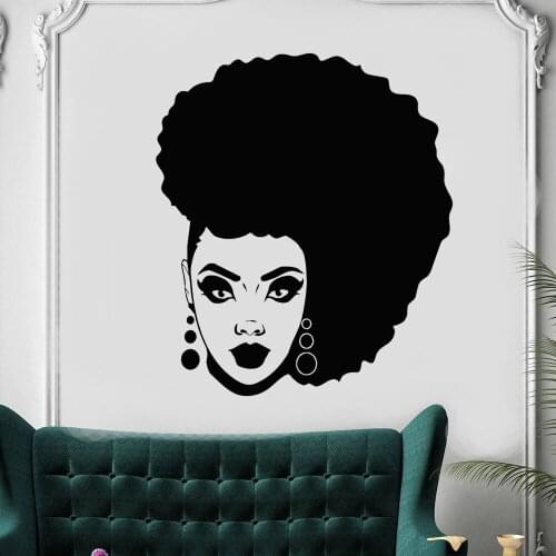 Afro Black Lady Wall Stickers Beauty Salon Home Decor Woman Hair Vinyl Wall Decal Hairstyle Design Shop Artitic Ornament Z064