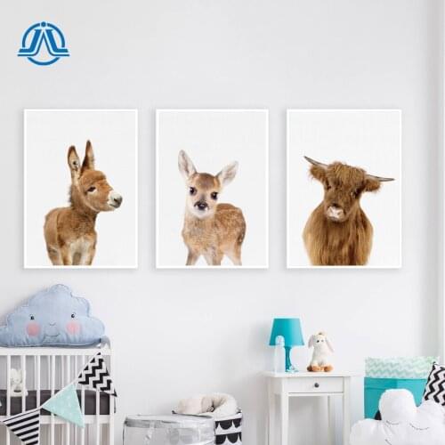 Baby Animal Canvas Poster Nursery Cow Deer Horse Fox Wall Art Print Modern Animal Painting Nordic Kid Bedroom Decoration Picture