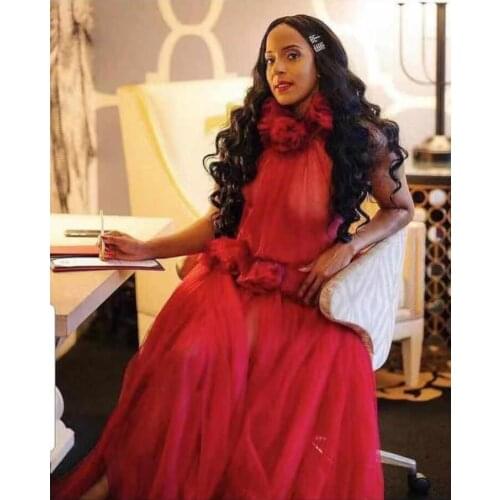 Women Men Red Flowers See Through Dress Birthday Celebrate Dress Evening Bar Singer Show Stage Outfit Dance Long Dress