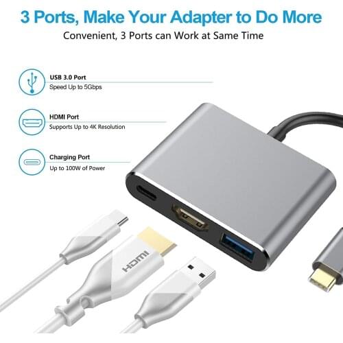 3 Ports Adapter USB 3.1 Type C Hub HDMI-compatible 4K support Samsung Dex mode USB-C Dock with PD for MacBook Pro 2020 Air