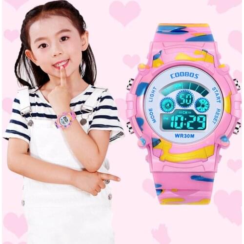 Camouflage Luminous Childrens Watch Stainless Steel Anti-fall Anti-seismic Waterproof Outdoor Sports Watch Kids Watches Girls