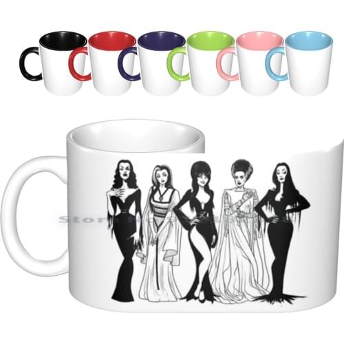 Sisterhood Ceramic Mugs Coffee Cups Milk Tea Mug Sister Sisters Elvira Vampira Lily Munster Morticia Addams Bride Of