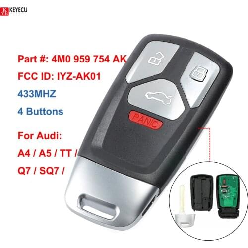 Keyecu Smart Remote Car Key Fob 4 Buttons 433MHz for Audi A4 A5 Q7 TT SQ7, FCC ID: IYZ-AK01, P/N: 4M0 959 754 AK, 4M0959754AK