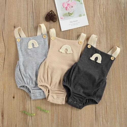 Kids Baby Boys Romper Summer Newborn Baby Girls Sleeveless Rainbow Print Knitted Rompers Backless Suspender Jumpsuits Outfits