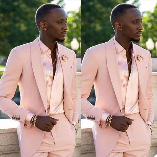 Handsome Grooms Men Tuxedos Custom Made Shawl Lapel Pink Blazer New Wedding Party Prom Marriage 2 Pieces Sets