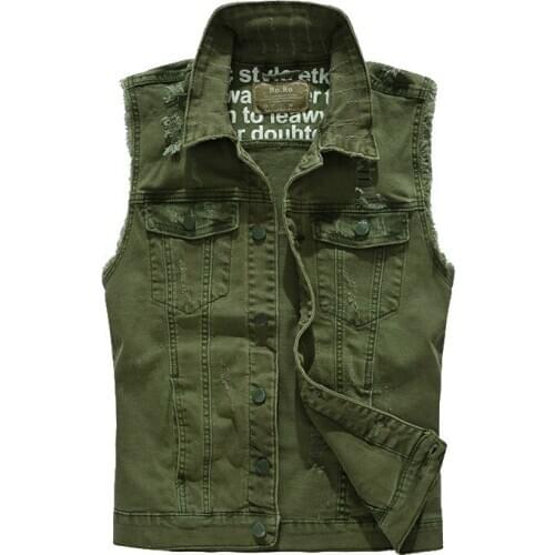 2019 Man Military Slim Fit Vest Cowboy Ripped Jacket Camouflage Men Denim Vest Vintage Sleeveless Washed Jeans Waistcoat