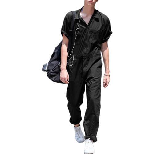 2020 New Summer Shorts Men´s Loose Jumpsuit Front Pocket with Button Solid Color One Piece Casual Outwear Fitness Short Sleeve