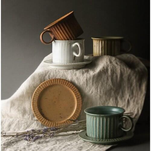Japanese Style Coffee Cup and Saucer Set Stoneware Retro Mug Personality Couple Cup Afternoon Tea Mark Mug Living Room Tea Set