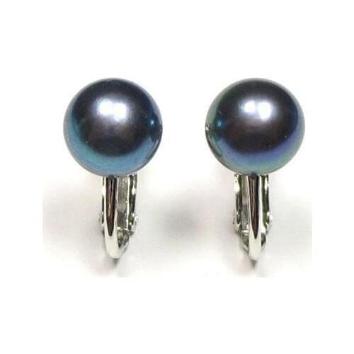 New Favorite Pearl Store Genuine 8-9mm Black Real Freshwater Pearl 18K WGP Screw Clip Earrings Party Perfect Lady Gift