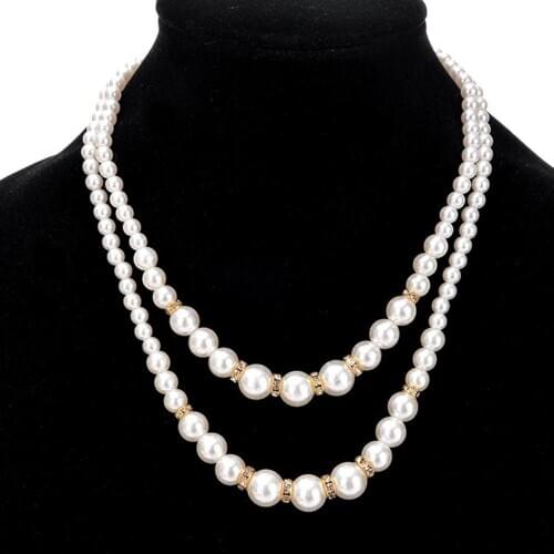 Fashion Women Necklace Faux Pearl Double Layer Beads Engagement Necklaces Elegant Rhinestone Inlaid Necklace modern Jewelry