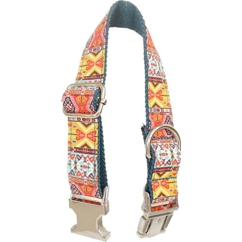Hot Sale Ethnic Style Pet Collar Wear Resistant Adjustable Tough Dog Collar with D-ring Metal Buckle