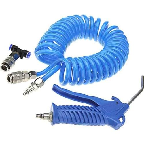 Air Blow Gun with 5m Dust Cleaning Recoil Hose 120mm Steel Nozzle Kit for Lorry Trucks Cars