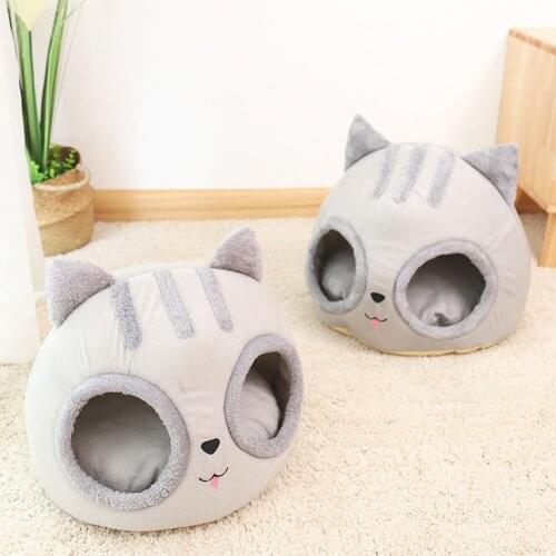 Warmer Pet Nest Bed Portable Kennel House Semi-closed Detachable Kitty Shaped Pets Tent Soft Plush Sponge Home For Small Cat Dog