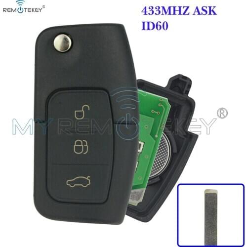 Remtekey Remote Key Fob 3 Button 433MHz With 4D60 Chip For Ford Focus Mondeo C Max S Max With HU101 Blade