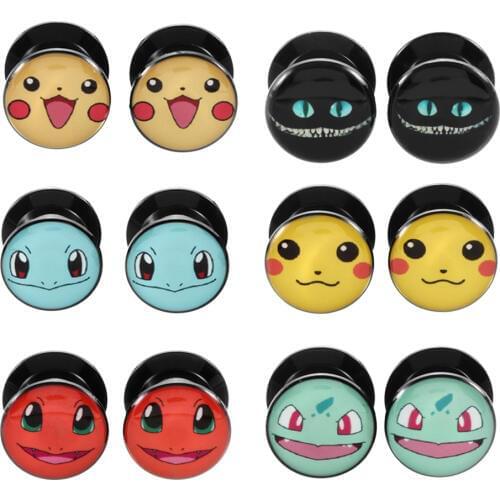 Pair Acrylic Printting Cute Animals Logo Screw Fit Ear Flesh Tunnel Plug Piercing Cute Girls Ear Expander Stretcher Body Jewelry