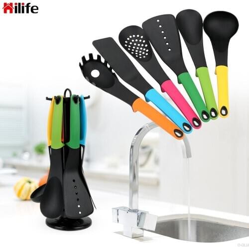 Colorful Cooking Utensils Flat Spatula Soup Colander Cooking Tools Nylon Kitchenware Non-stick 6 Pcs/set Kitchen Accessories