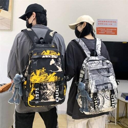 Backpack boys large capacity outdoor backpack 2021 new Graffiti letter camouflage college student bag female functional bag