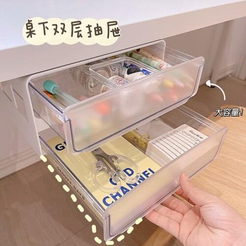 Self Adhesive Under Desk Double drawer Organizer, Table Storage Box, Self Adhesive Hidden Organizer, Office Stationery Organizer