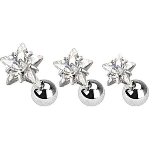 1 Set Of 3 Size 316L Surgical Steel Stars Clear Zirconic Cartilaginous Ear Piercing Ear Stud