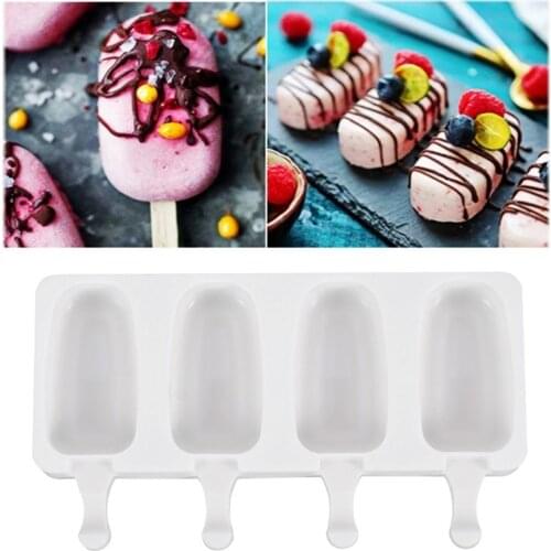 4 Cell Big Size Silicone Ice Cream Mold Popsicle Molds Kitchen DIY Homemade Dessert Freezer Fruit Juice Ice Cube Maker Mould