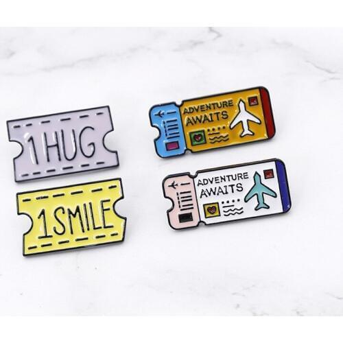 Cute Cartoon Movie Tickets Camera Plane Enamel Brooch For Women Girls Shirt Bag Pin Badge Jewelry Party Gifts