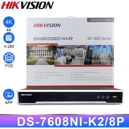 Original Hikvision Nvr DS-7608NI-K2/8P 4K Network Video Recorder 8CH 8 POE ports nvr for POE IP cctv camera security system kit